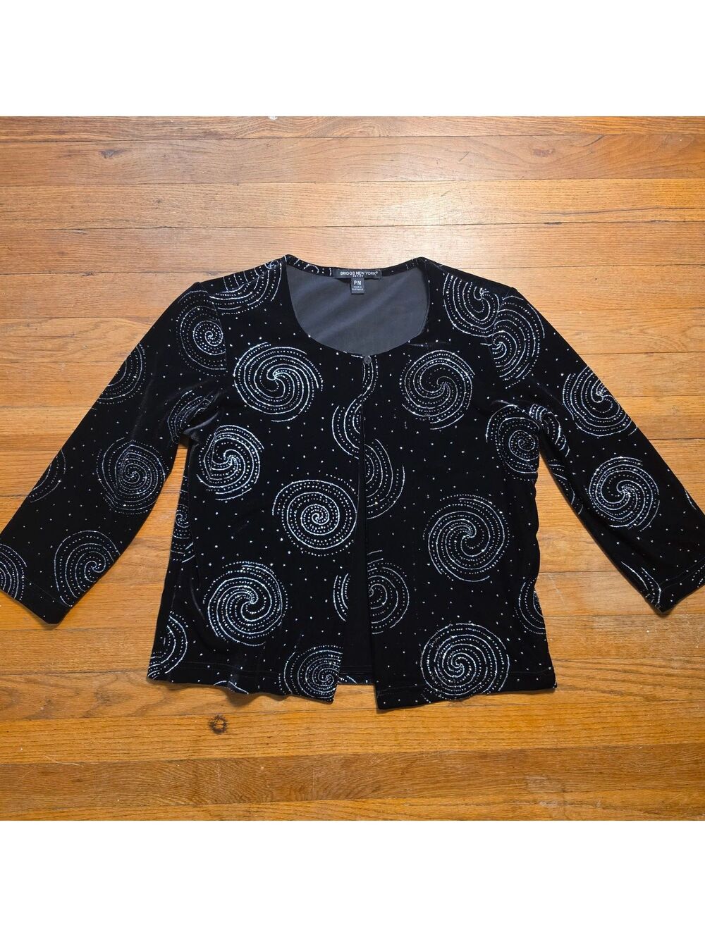 Briggs New York Petite PM Black Velvet Jacket with Silver Spiral Pattern